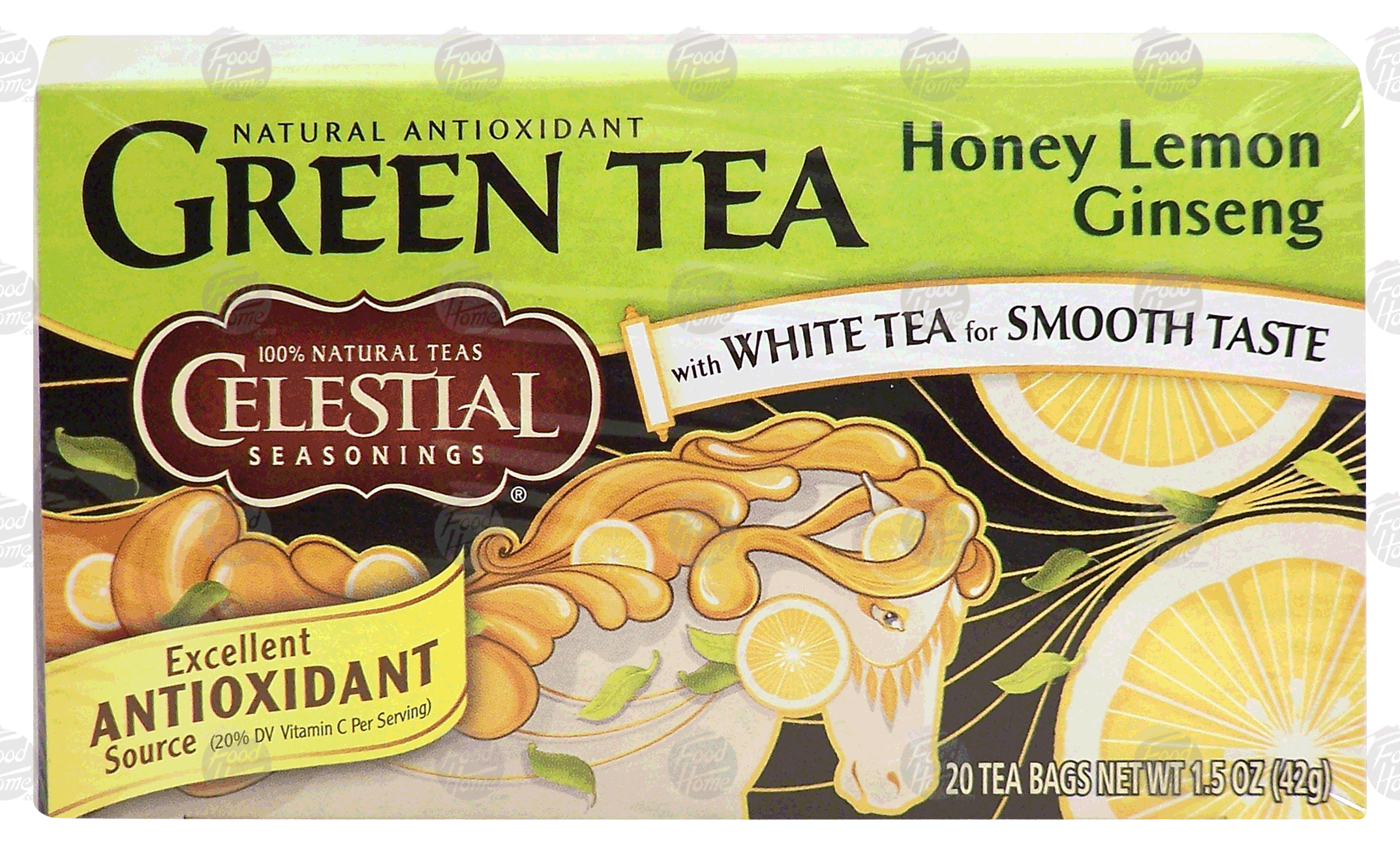 Celestial Seasonings  Honey Lemon Ginseng green tea with white tea for smooth taste, 20 Ct Full-Size Picture